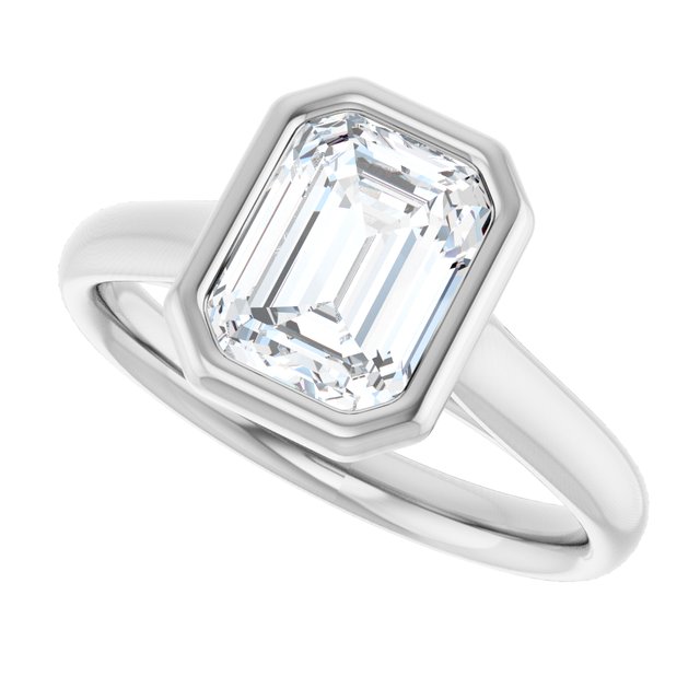 PARIS Bezel Set Solitaire Emerald Engagement Ring - Platinum - View 5