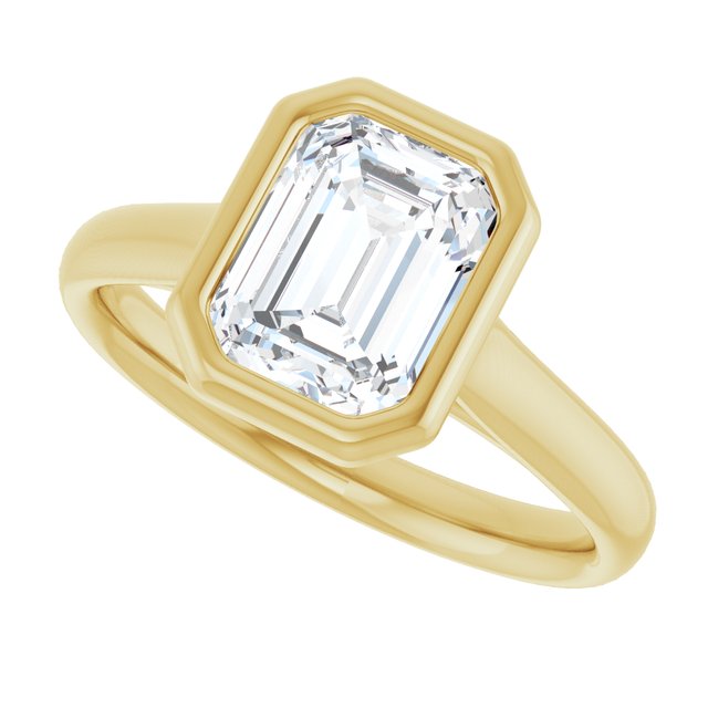 PARIS Bezel Set Solitaire Emerald Engagement Ring - 18K Yellow Gold - View 5