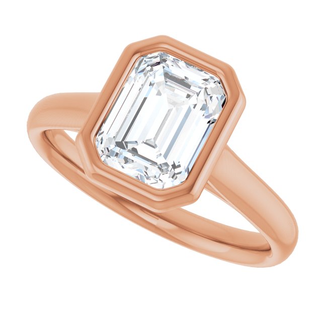 PARIS Bezel Set Solitaire Emerald Engagement Ring - 18K Rose Gold - View 5