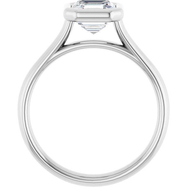 PARIS Bezel Set Solitaire Asscher Engagement Ring - Platinum - View 2
