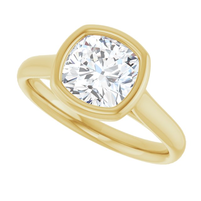 PARIS Bezel Set Solitaire Cushion Engagement Ring - 18K Yellow Gold - View 5