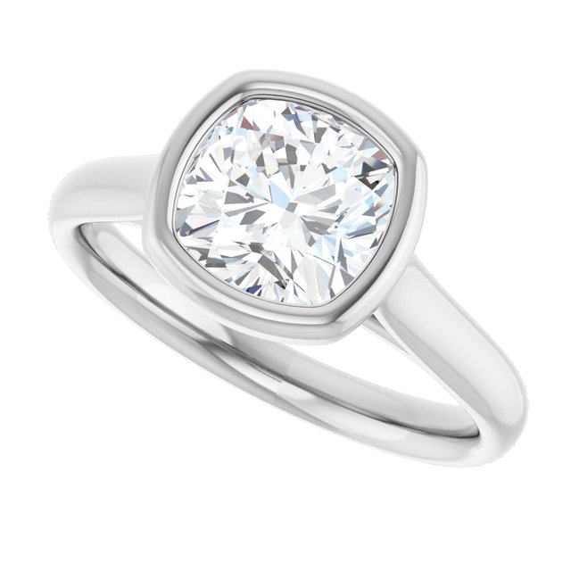 PARIS Bezel Set Solitaire Cushion Engagement Ring - Platinum - View 5
