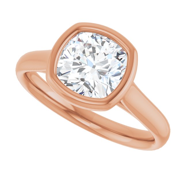 PARIS Bezel Set Solitaire Cushion Engagement Ring - 18K Rose Gold - View 5