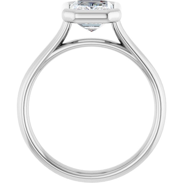 PARIS Bezel Set Solitaire Emerald Engagement Ring - Platinum - View 2