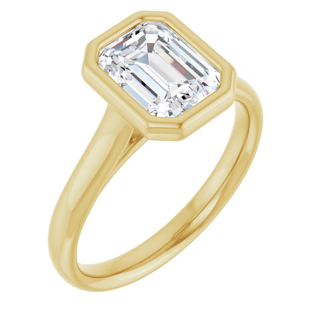 PARIS Bezel Set Solitaire Emerald Engagement Ring - 18K Yellow Gold - View 1