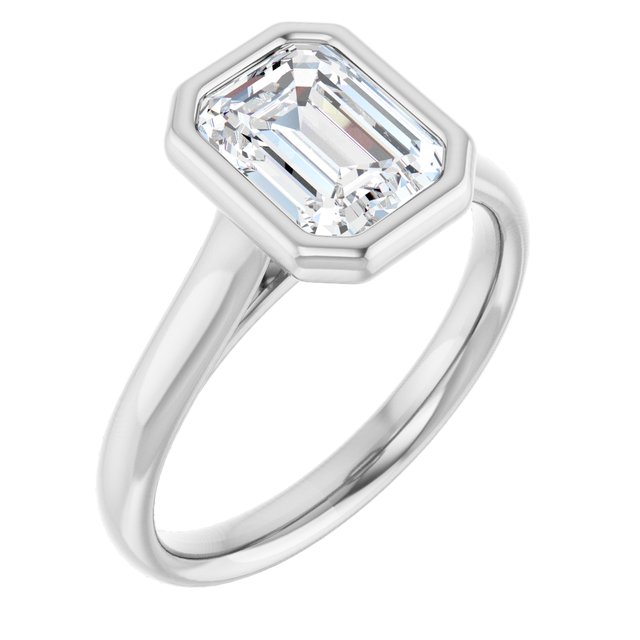 PARIS Bezel Set Solitaire Emerald Engagement Ring - Platinum - View 1