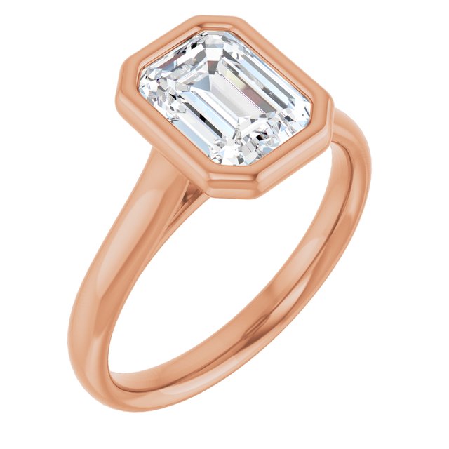 PARIS Bezel Set Solitaire Emerald Engagement Ring - 18K Rose Gold - View 1