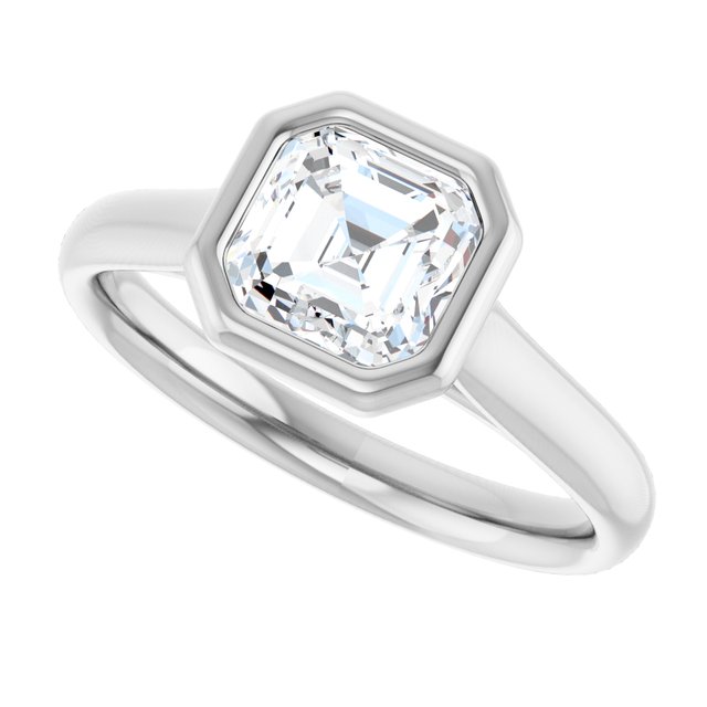 PARIS Bezel Set Solitaire Asscher Engagement Ring - Platinum - View 5