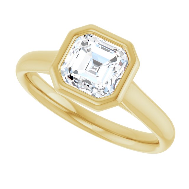 PARIS Bezel Set Solitaire Asscher Engagement Ring - 18K Yellow Gold - View 5