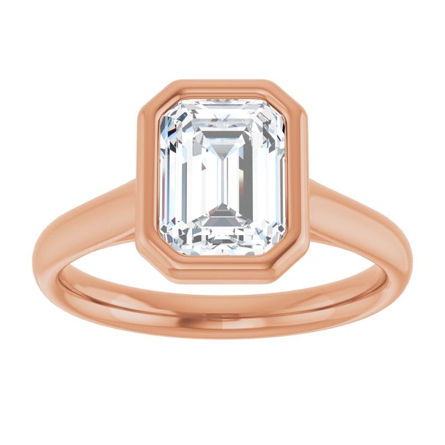 PARIS Bezel Set Solitaire Emerald Engagement Ring - 18K Rose Gold - View 3