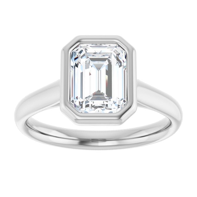 PARIS Bezel Set Solitaire Emerald Engagement Ring - Platinum - View 3