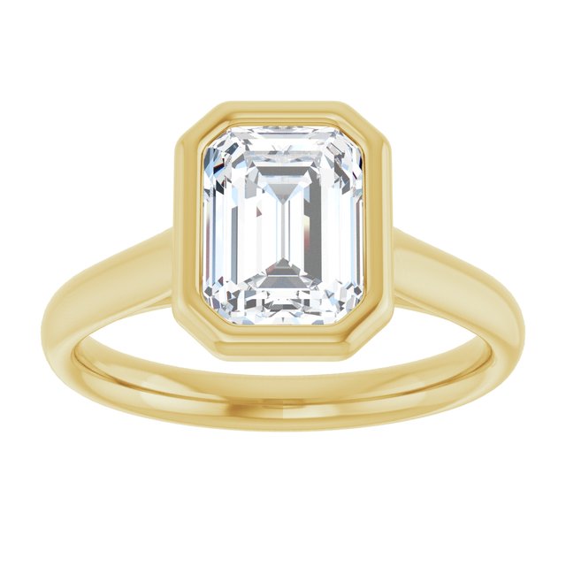 PARIS Bezel Set Solitaire Emerald Engagement Ring - 18K Yellow Gold - View 3