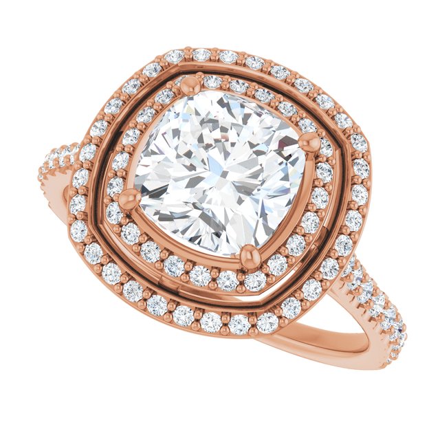 AMALIA Double Halo Cushion Engagement Ring with Shoulder Diamonds - 18K Rose Gold - View 5
