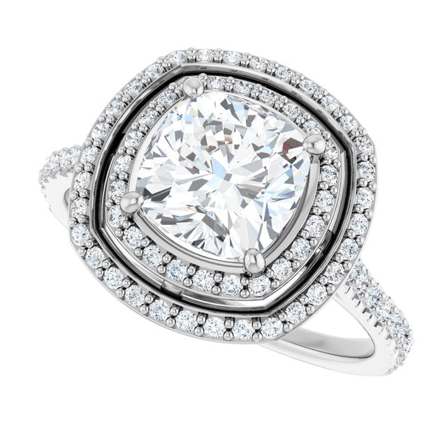 AMALIA Double Halo Cushion Engagement Ring with Shoulder Diamonds - Platinum - View 5