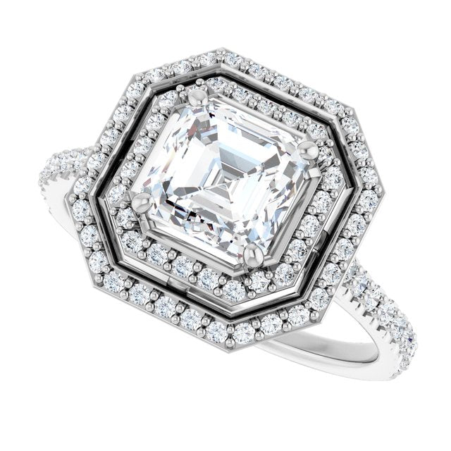 AMALIA Double Halo Asscher Engagement Ring with Shoulder Diamonds - Platinum - View 5