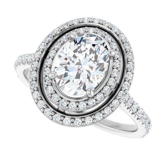AMALIA Double Halo Oval Engagement Ring with Shoulder Diamonds - Platinum - View 5