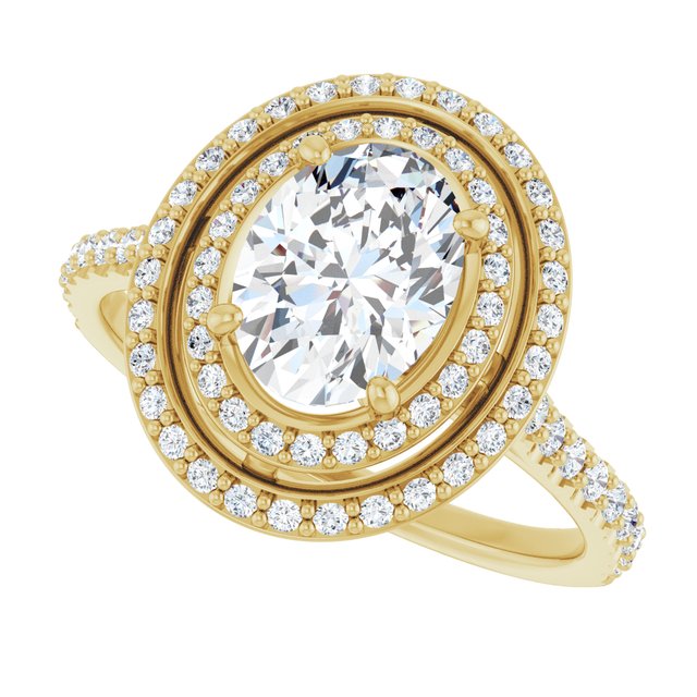 AMALIA Double Halo Oval Engagement Ring with Shoulder Diamonds - 18K Yellow Gold - View 5