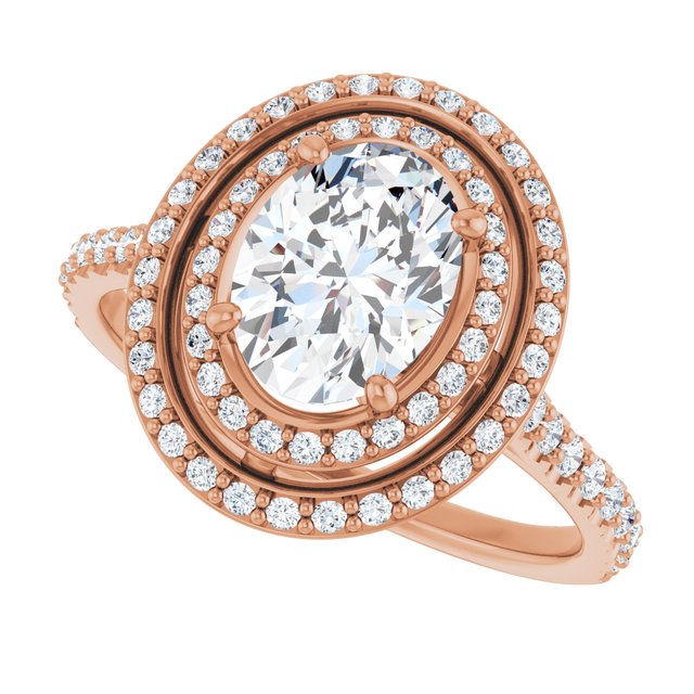 AMALIA Double Halo Oval Engagement Ring with Shoulder Diamonds - 18K Rose Gold - View 5