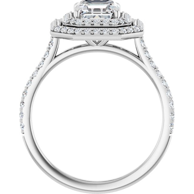 AMALIA Double Halo Asscher Engagement Ring with Shoulder Diamonds - Platinum - View 2