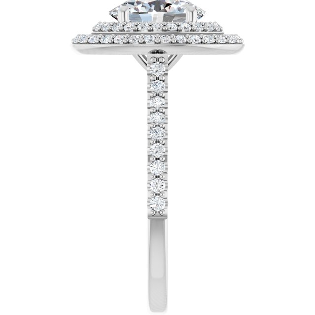 AMALIA Double Halo Oval Engagement Ring with Shoulder Diamonds - Platinum - View 4