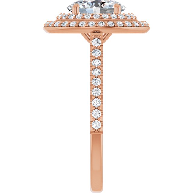 AMALIA Double Halo Oval Engagement Ring with Shoulder Diamonds - 18K Rose Gold - View 4