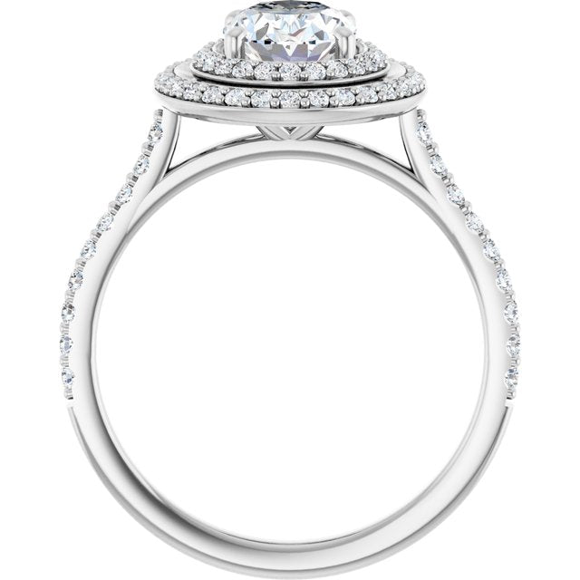 AMALIA Double Halo Oval Engagement Ring with Shoulder Diamonds - Platinum - View 2