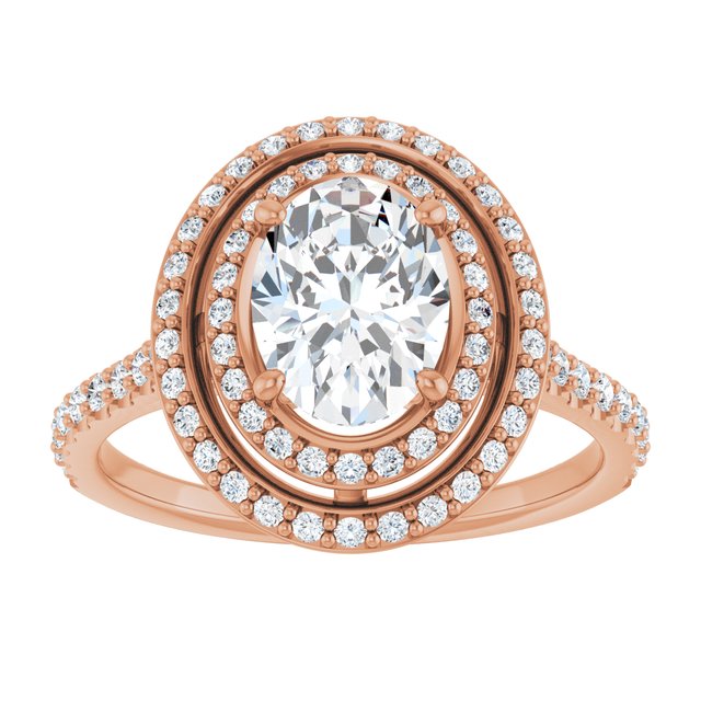 AMALIA Double Halo Oval Engagement Ring with Shoulder Diamonds - 18K Rose Gold - View 3