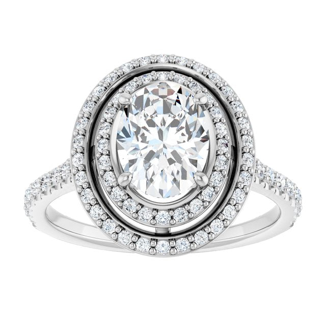 AMALIA Double Halo Oval Engagement Ring with Shoulder Diamonds - Platinum - View 3
