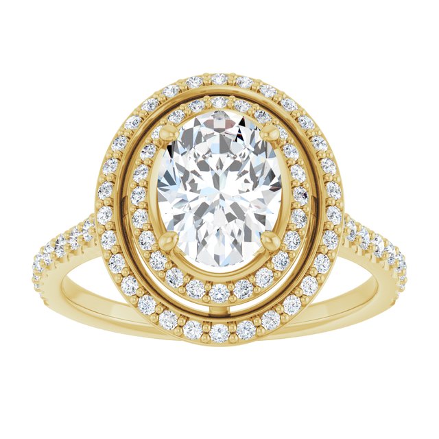 AMALIA Double Halo Oval Engagement Ring with Shoulder Diamonds - 18K Yellow Gold - View 3