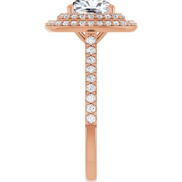 AMALIA Double Halo Cushion Engagement Ring with Shoulder Diamonds - 18K Rose Gold - View 4