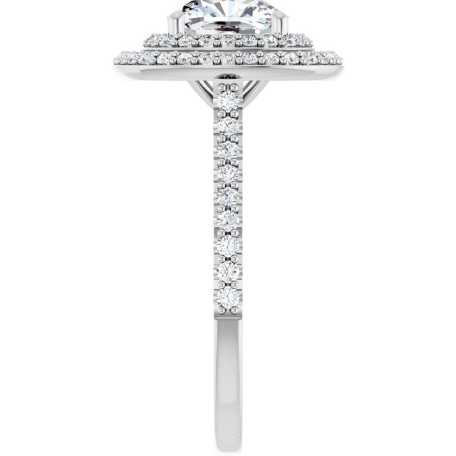 AMALIA Double Halo Cushion Engagement Ring with Shoulder Diamonds - Platinum - View 4