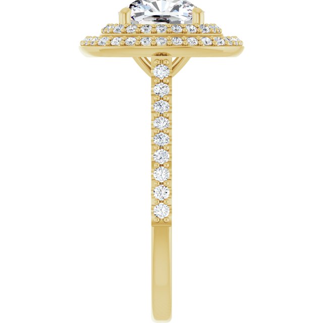 AMALIA Double Halo Cushion Engagement Ring with Shoulder Diamonds - 18K Yellow Gold - View 4
