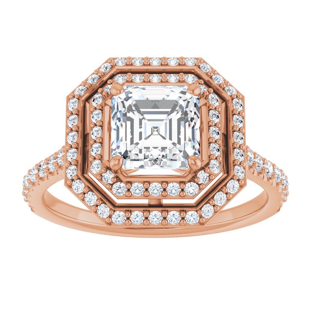 AMALIA Double Halo Asscher Engagement Ring with Shoulder Diamonds - 18K Rose Gold - View 3