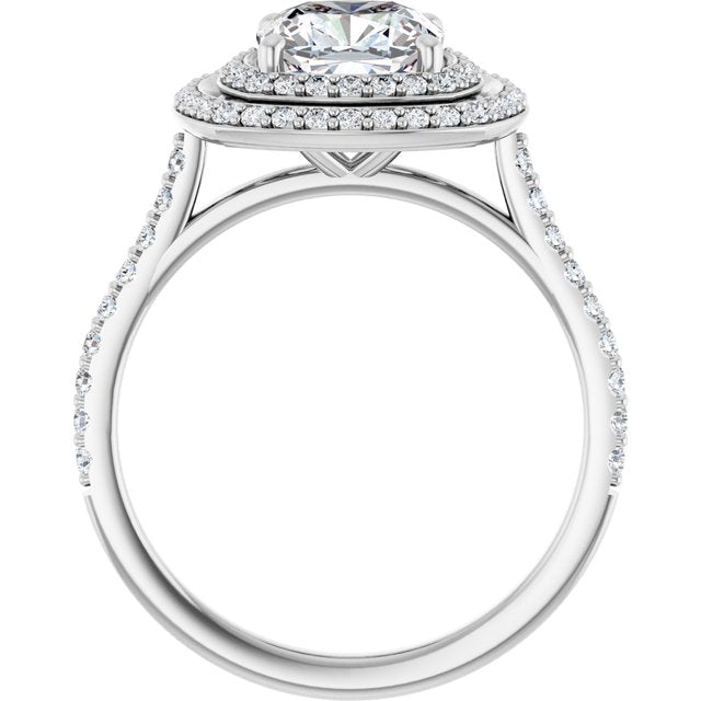AMALIA Double Halo Cushion Engagement Ring with Shoulder Diamonds - Platinum - View 2