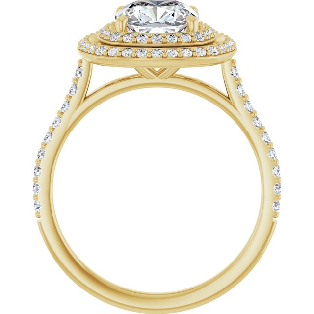 AMALIA Double Halo Cushion Engagement Ring with Shoulder Diamonds - 18K Yellow Gold - View 2