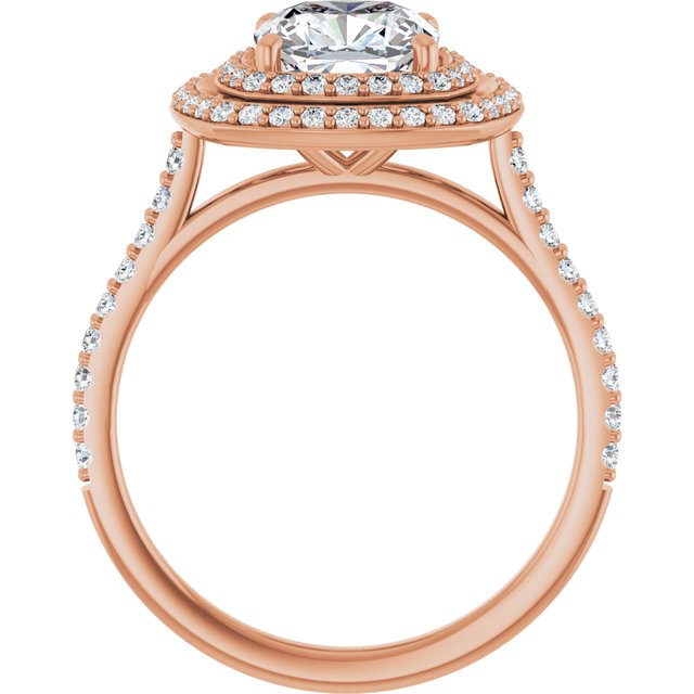 AMALIA Double Halo Cushion Engagement Ring with Shoulder Diamonds - 18K Rose Gold - View 2