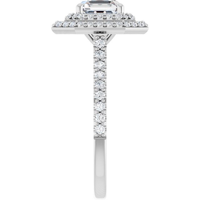 AMALIA Double Halo Asscher Engagement Ring with Shoulder Diamonds - Platinum - View 4