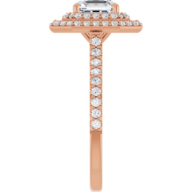AMALIA Double Halo Asscher Engagement Ring with Shoulder Diamonds - 18K Rose Gold - View 4