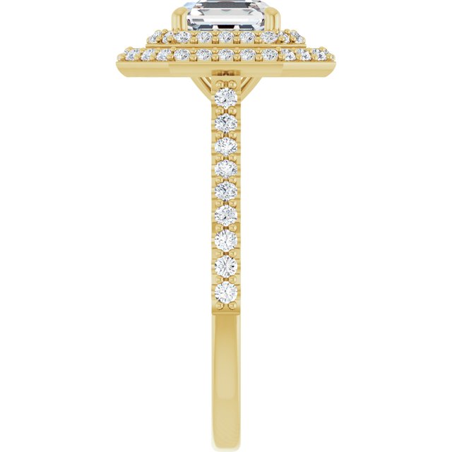 AMALIA Double Halo Asscher Engagement Ring with Shoulder Diamonds - 18K Yellow Gold - View 4