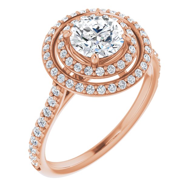 AMALIA Double Halo Round Engagement Ring with Shoulder Diamonds - 18K Rose Gold - View 1
