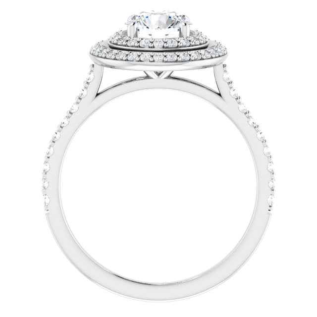 AMALIA Double Halo Round Engagement Ring with Shoulder Diamonds - Platinum - View 2