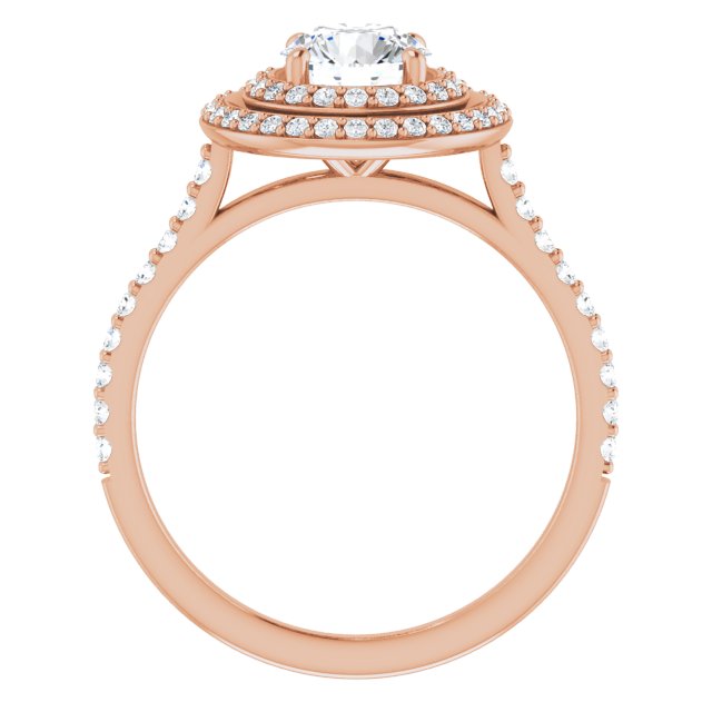 AMALIA Double Halo Round Engagement Ring with Shoulder Diamonds - 18K Rose Gold - View 2