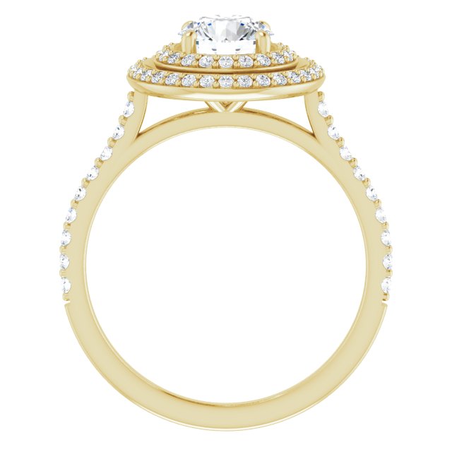 AMALIA Double Halo Round Engagement Ring with Shoulder Diamonds - 18K Yellow Gold - View 2