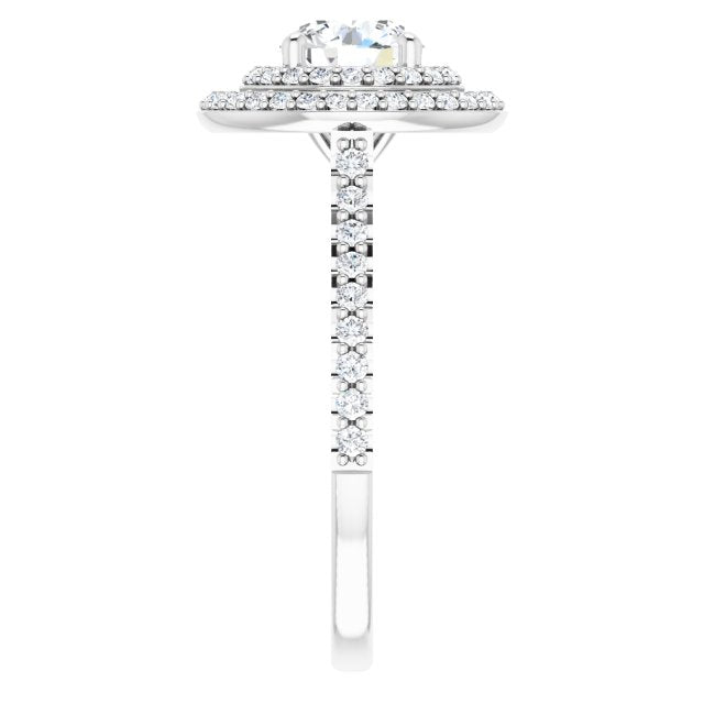 AMALIA Double Halo Round Engagement Ring with Shoulder Diamonds - Platinum - View 4