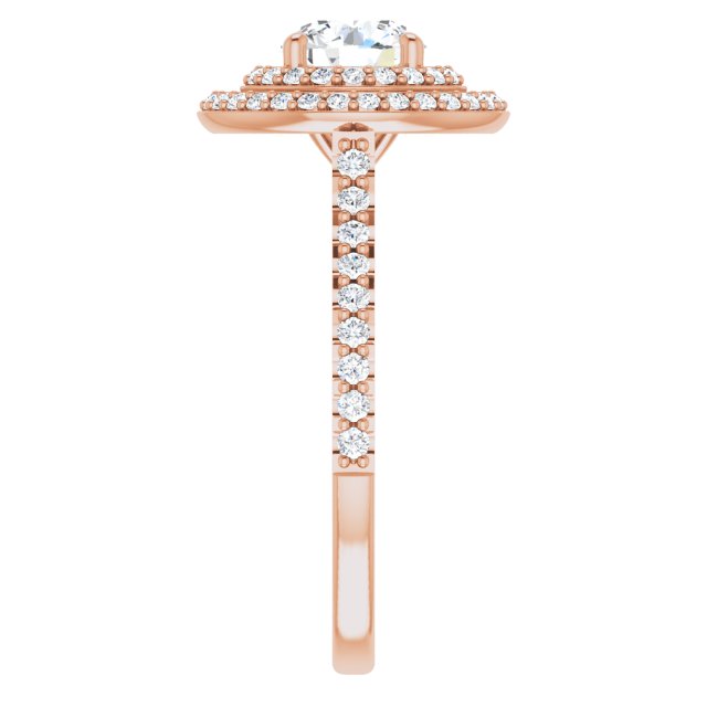 AMALIA Double Halo Round Engagement Ring with Shoulder Diamonds - 18K Rose Gold - View 4