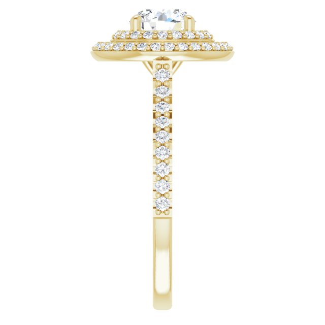 AMALIA Double Halo Round Engagement Ring with Shoulder Diamonds - 18K Yellow Gold - View 4