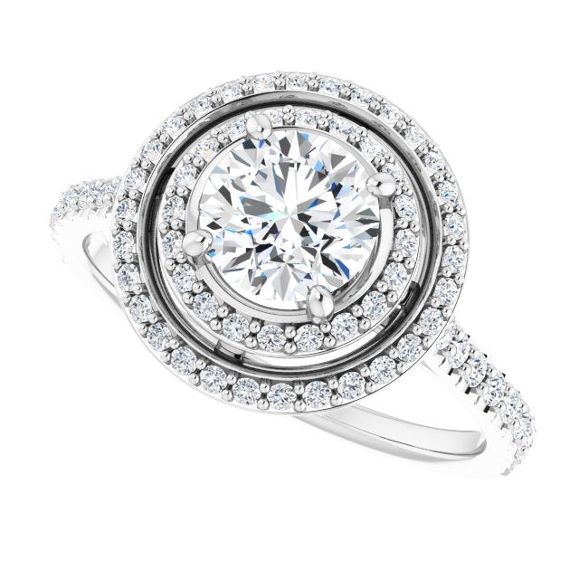 AMALIA Double Halo Round Engagement Ring with Shoulder Diamonds - Platinum - View 5