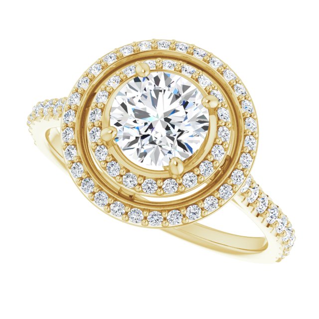 AMALIA Double Halo Round Engagement Ring with Shoulder Diamonds - 18K Yellow Gold - View 5