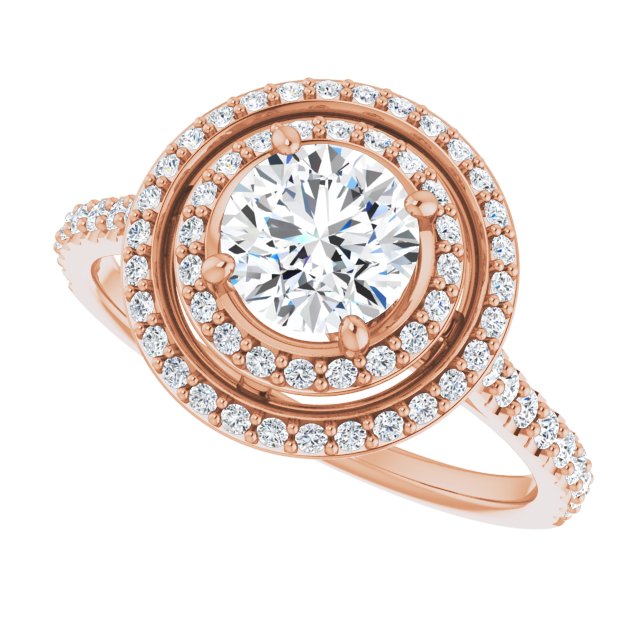 AMALIA Double Halo Round Engagement Ring with Shoulder Diamonds - 18K Rose Gold - View 5
