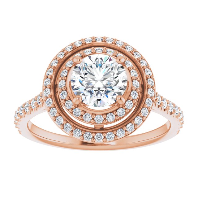 AMALIA Double Halo Round Engagement Ring with Shoulder Diamonds - 18K Rose Gold - View 3